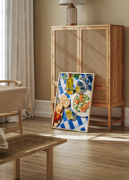 Caprese Lunch on Blue Tiles, Mediterranean food Poster