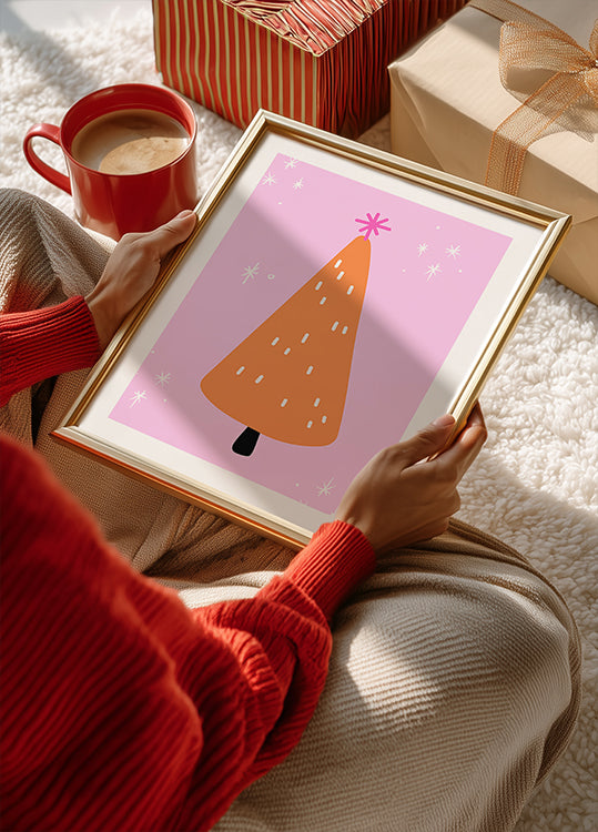 Orange Tree with pink and stars Poster