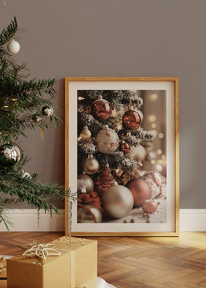 Christmas Ornaments and Festive Tree Poster