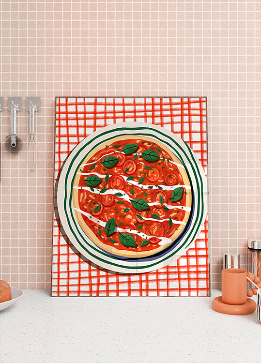 Tomato & Basil Pizza, Italian Food Art Poster