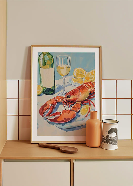 Lobster and Wine Still Life Poster