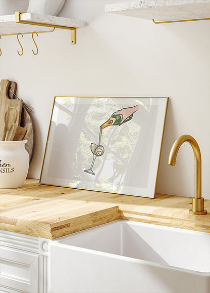Champagne and Seashell, Coastal Glam Illustration Poster