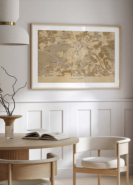 Sepia vintage map of Stuttgart downtown Germany Poster