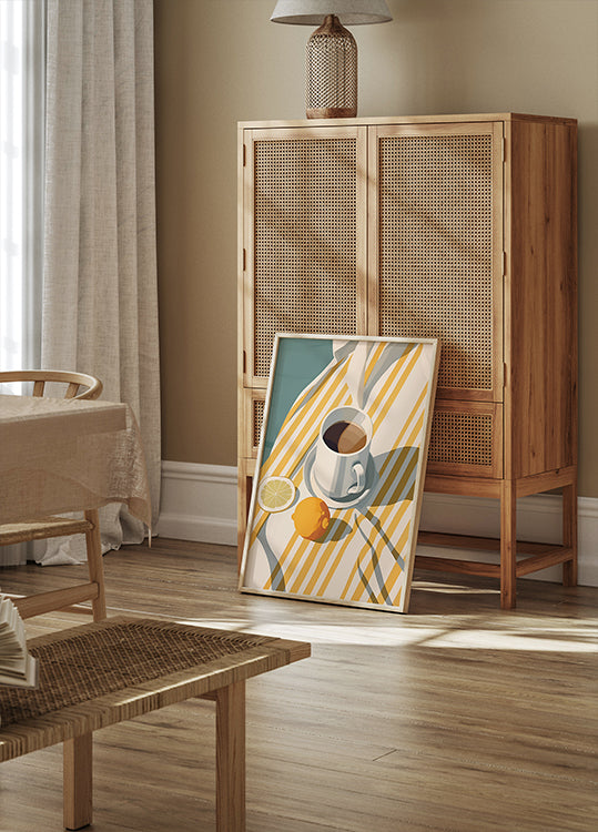 Morning Coffee & Lemons, Minimalist Summer Poster