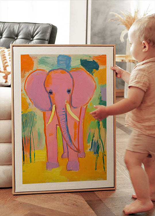 Pink Elephant In Colorful Jungle Poster