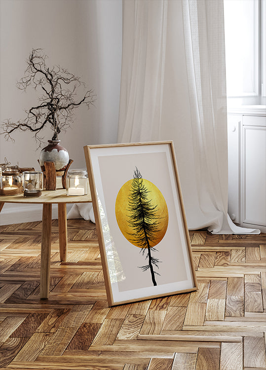 Golden Sun & Tree Silhouette Poster