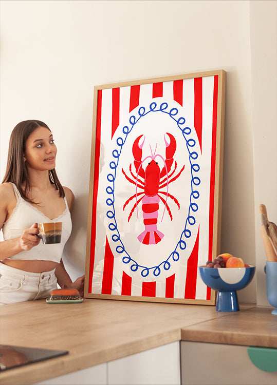 Bold Lobster Striped Wall Art Poster