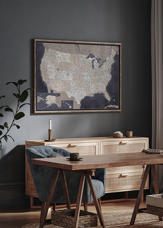 Highly detailed map of the United States, Glyn Poster