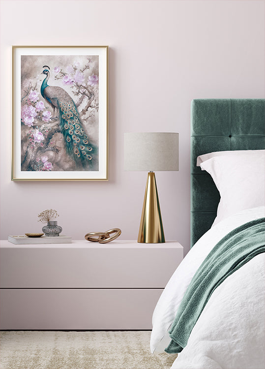 Peacocks Romance Garden Poster