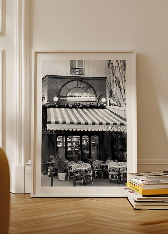 Paris café La Marquise Black & White Poster