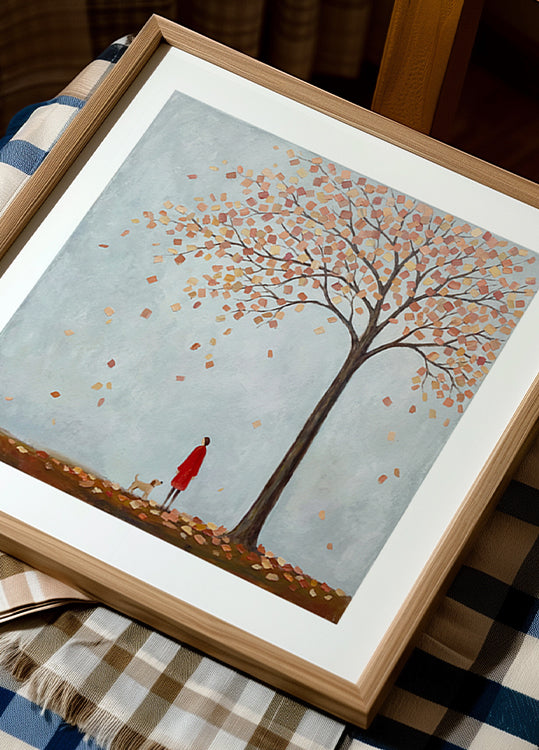 Dog Walking In Autumn Poster