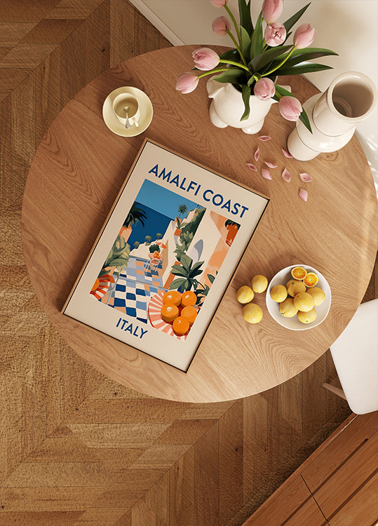 Amalfi Coast Print, Italy Travel Poster, Citrus Terrace Art, Mediterranean Summer Poster