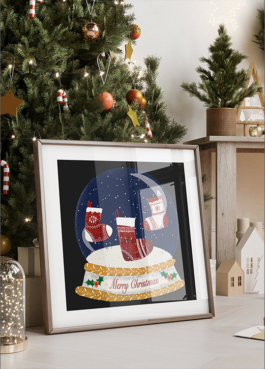 Christmas Stocking Snow Globe Poster