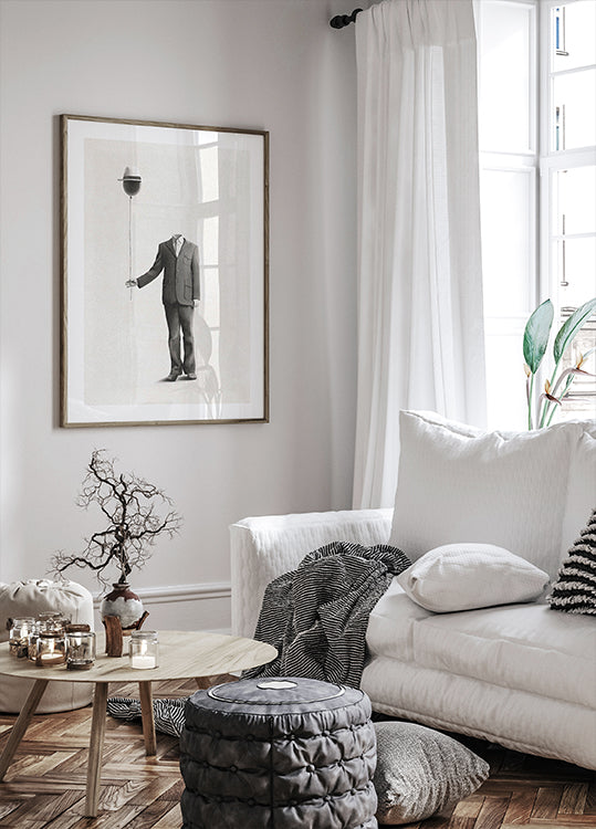 Surreal Absence, headless man with balloon head Poster