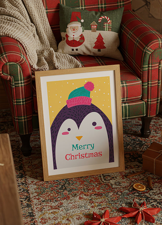 Xmas Card With Penguin Poster