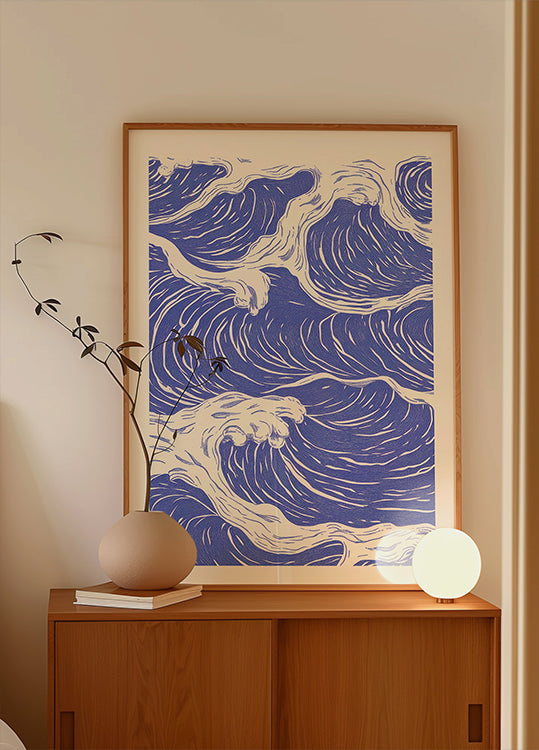 Abstract Blue Ocean Waves Poster