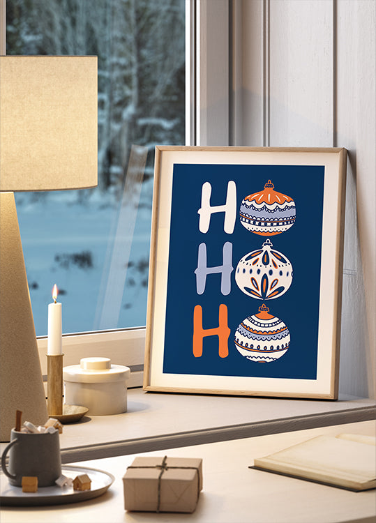 HoHoHo Cheerful little Christmas Illustration blue Poster