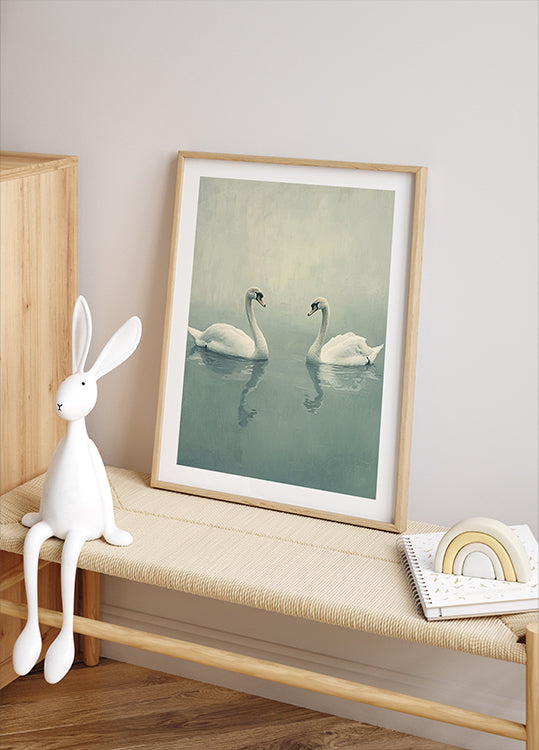 Swan Couple On Calm Lake Poster