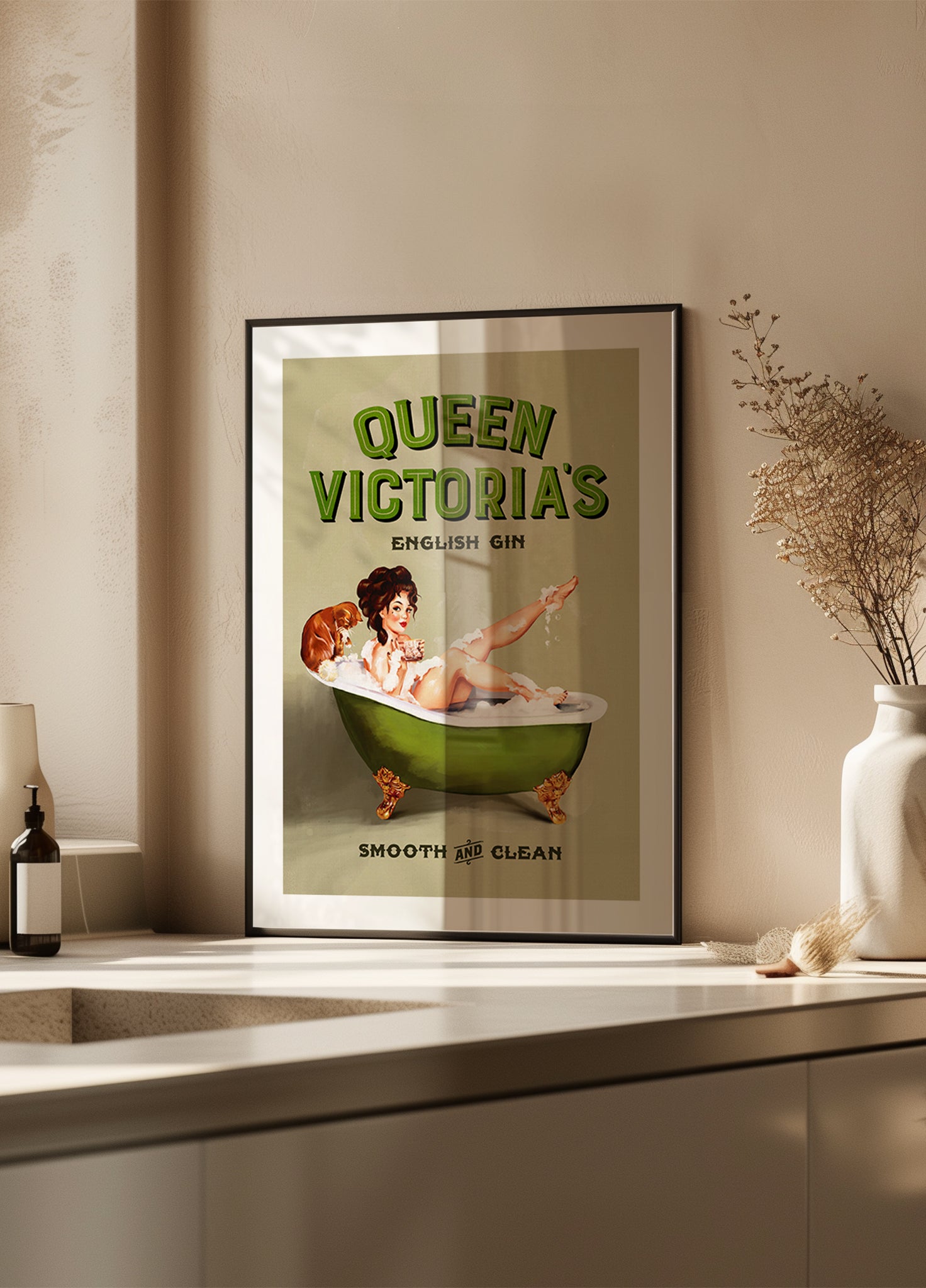 Queen Victoria English Gin Bath Pinup Girl Poster