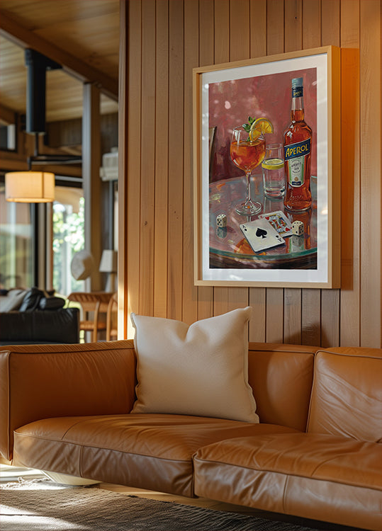 Cocktail Dice &amp; Cards Wall Art, Retro Bar Poster with Aperol Drink, Gambling Table Still Life Print, Vintage Pub Decor Poster
