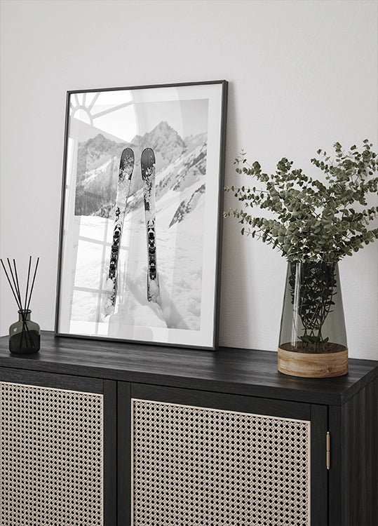 Ski Snow Alps Black and White Poster