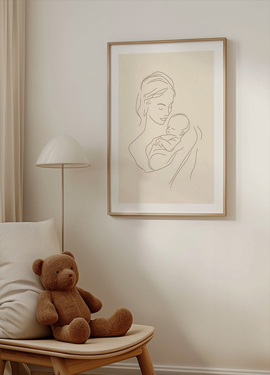 Mother and Baby Minimalist Line Drawing Poster