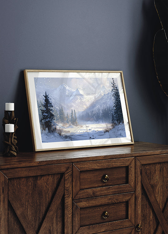 Winter Snowy Landscape Brush Strokes Poster
