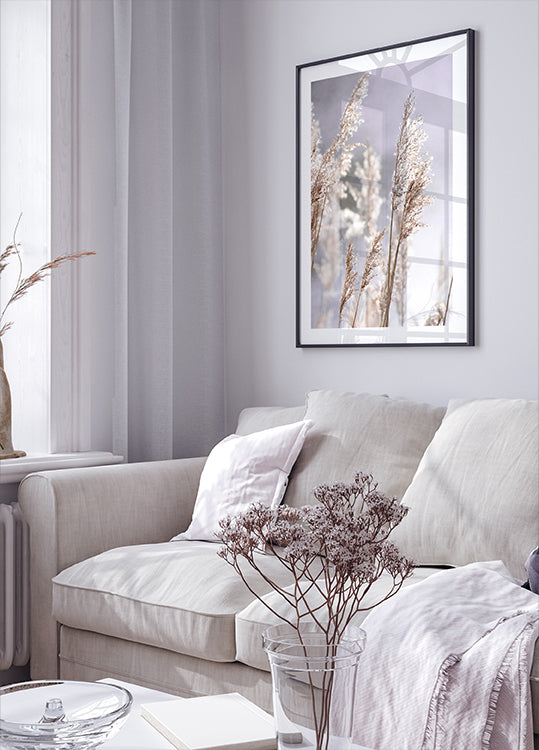 Sunset in the Field, Pampas Grass Nature Poster