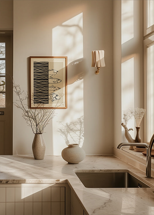 Abstract Fishes On Waves Poster