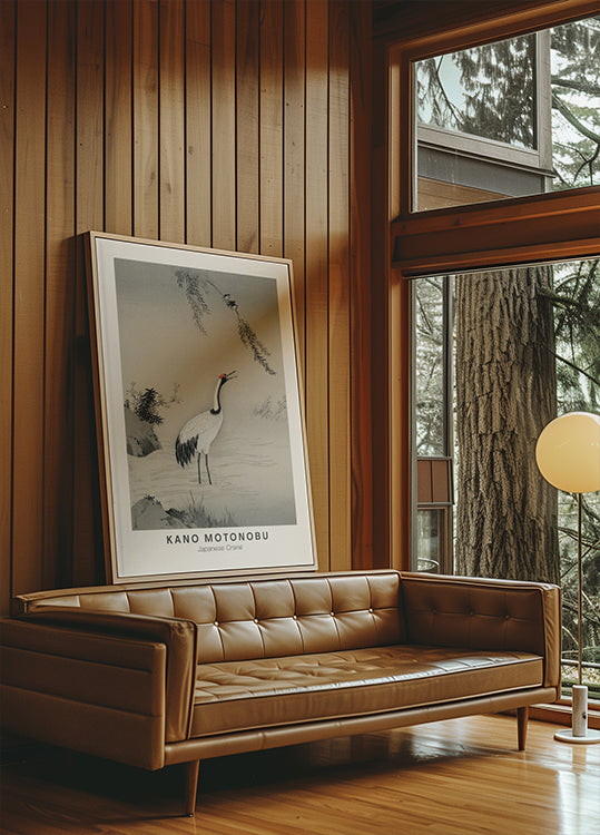 Japanese Crane Illustration Kano Motonobu Poster