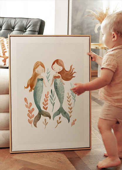 Twin Mermaids, underwater girls Poster