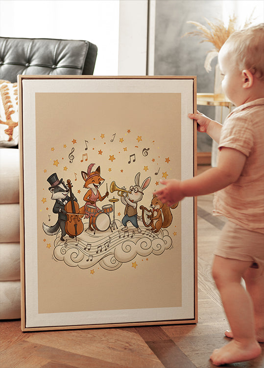 Animal Band Nursery Wall Art, Whimsical Illustration, Cute Kids Music Print, Playful Baby Room Poster, Jungle Animal Nursery Decor
