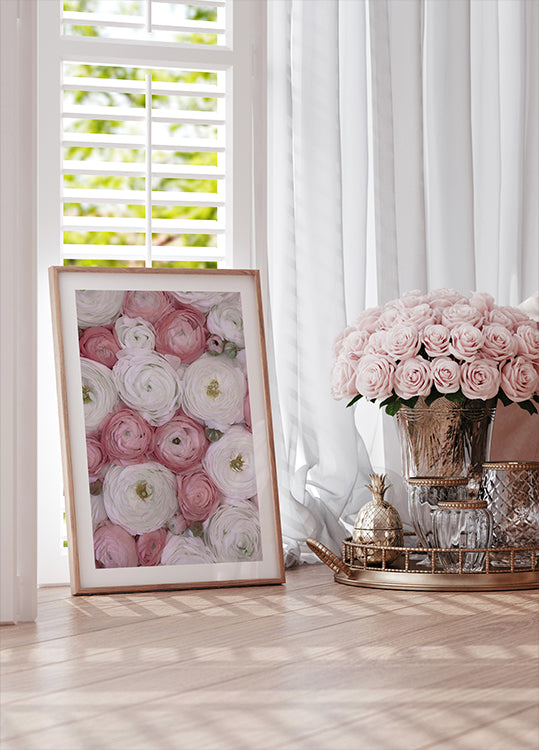 Scattered ranunculus in muted pink II Poster