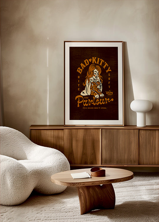 Bad Kitty Pin Up Art. Dive Bar Cocktail Poster
