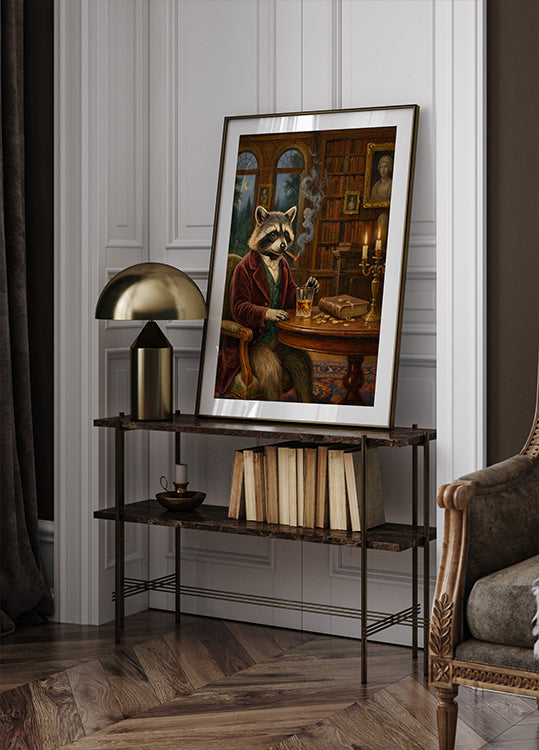 Smoking Raccoon Wall Art Funny Animal Whisky Lover Decor Moody Dark Humor Matte Poster