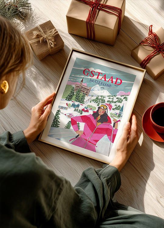 Travel Poster Woman in Gstaad, Switzerland Poster