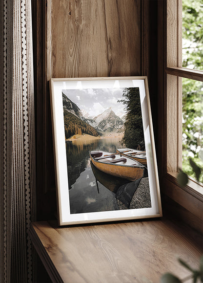 A Boat on a Mountain Lake Poster