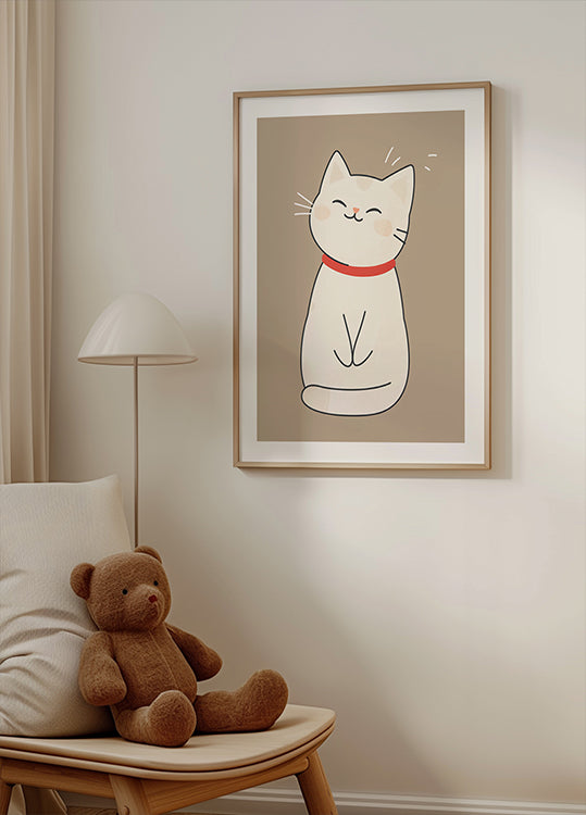 Happy White Cat Poster