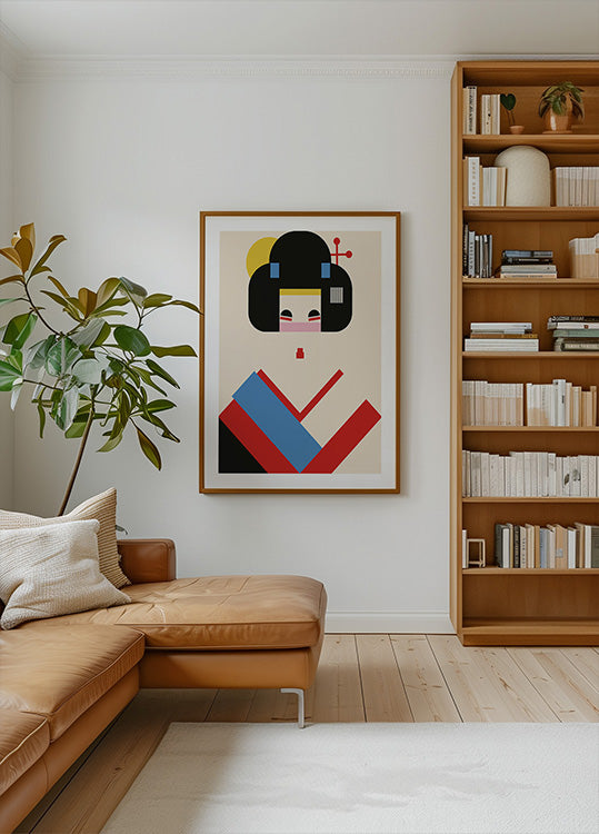 Geisha Girl Geometric Illustration Poster