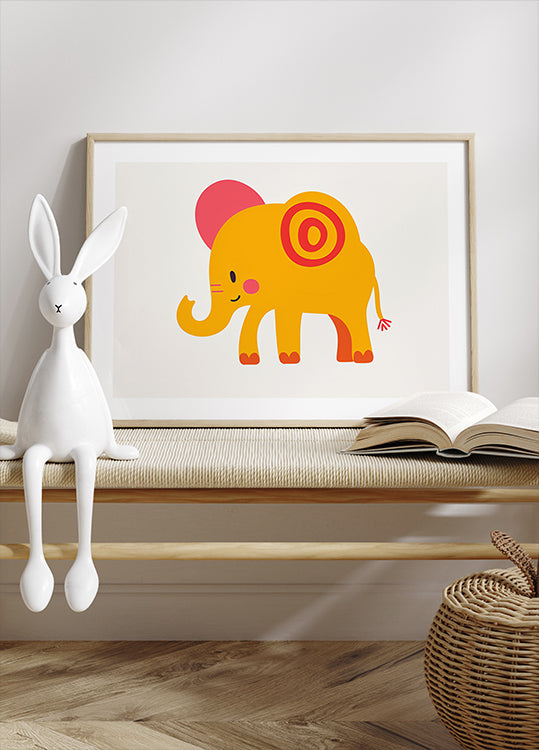 Yellow Elephant  Pink Ears Cheerful Poster
