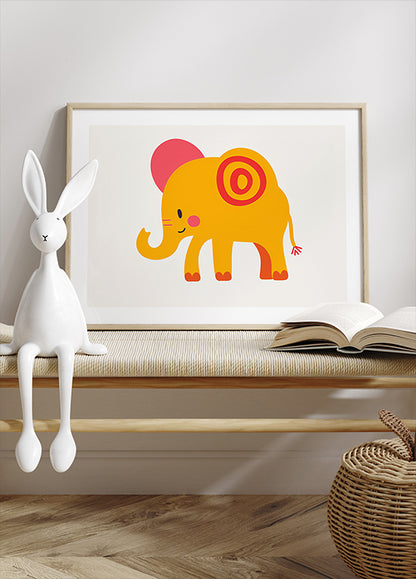 Yellow Elephant  Pink Ears Cheerful Poster