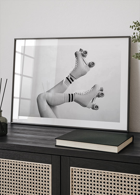 Retro Roller Skates, Black and White Aesthetic Poster