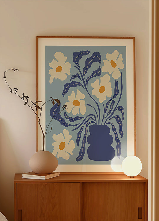 Blue moon flower-pot Poster