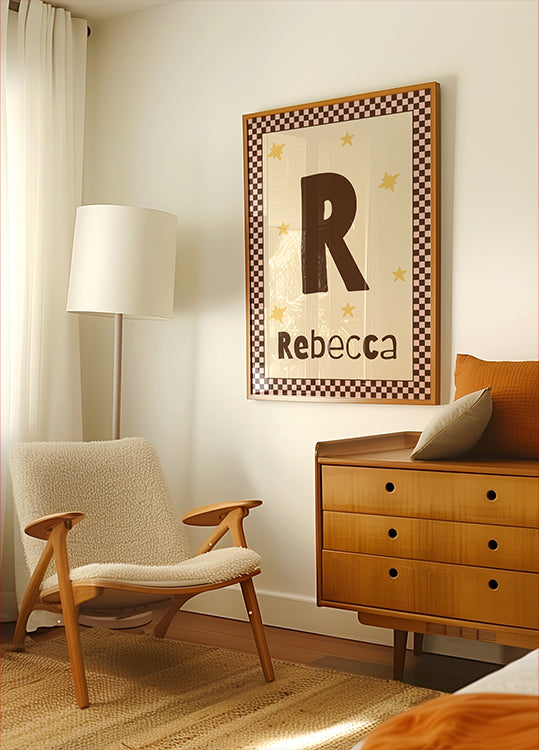 Personalized Baby Name Pink Checkered Star Poster