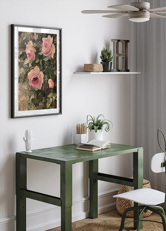 Blush Garden Roses, Impressionist Florals Poster