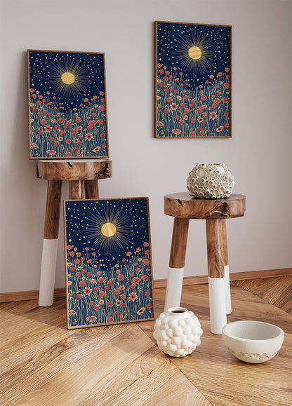 Golden Night Sky and Roses Poster