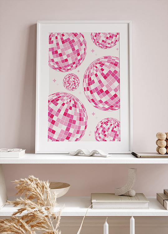 Pink Disco Vibes, Retro Dance Floor Sparkle Poster