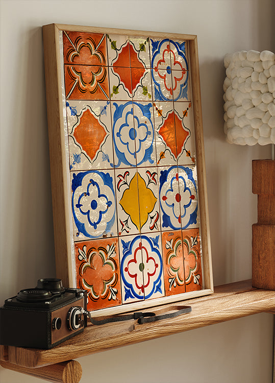 Vintage Mediterranean Tiles, colorful ceramic patter Poster