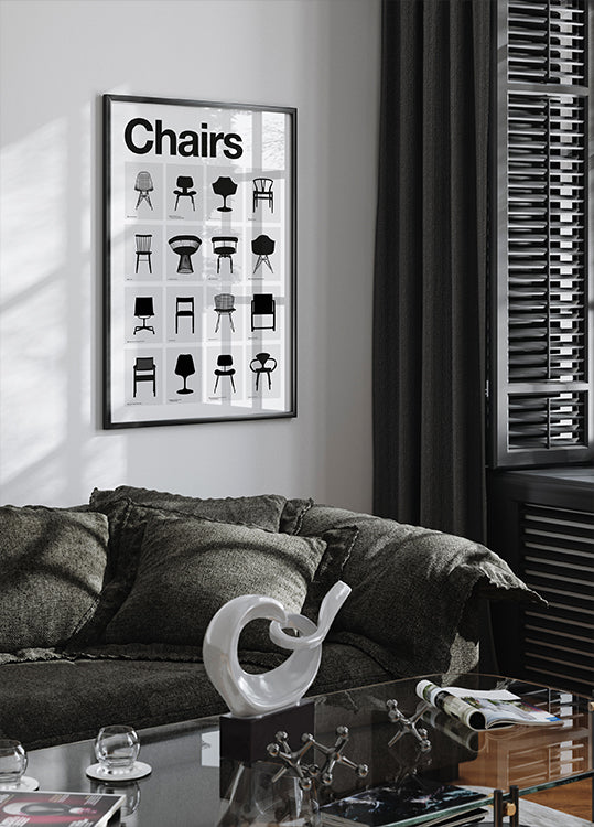Iconic Chair Collection Poster: Black &amp; White Minimalist Art Poster