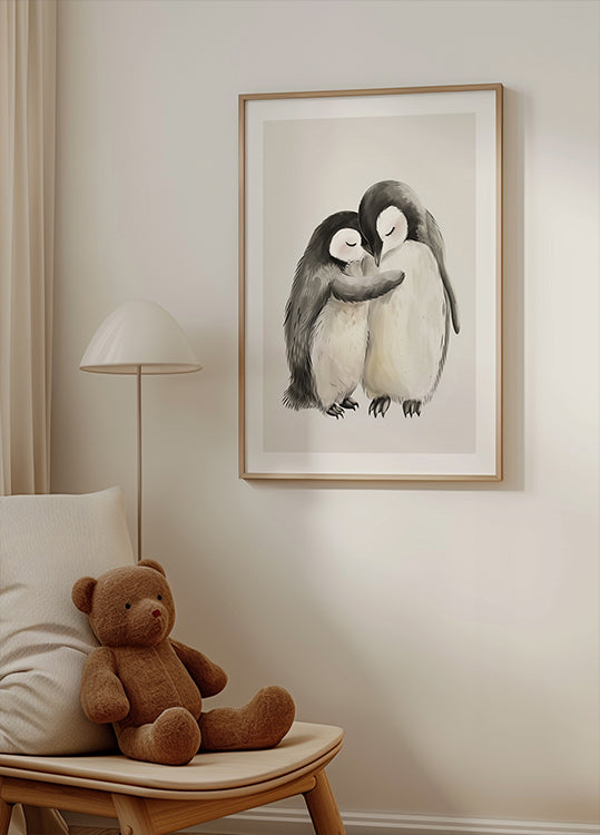 Hugging Baby Penguins Poster
